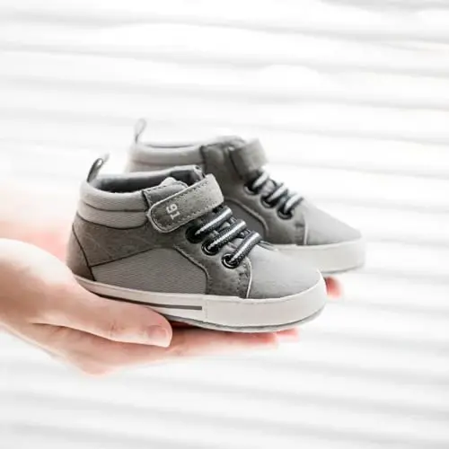 CENCIRILY Baby Boys Girls High Top Sneakers Yumshoq taglikli, sirpanishga qarshi chaqaloq to'piqli poyafzal Toddler Prewalker Birinchi qadam qo'yuvchi krovat poyafzallari - 4