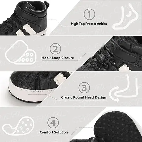 CENCIRILY Baby Boys Girls High Top Sneakers Soft Soles Anti Skid Infant Ankle Shoes Toddler Prewalker First Walking Crib Shoes - 3