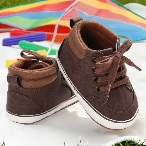 CENCIRILY Baby Boys Girls High Top Sneakers Soft Soles Anti Skid Infant Ankle Shoes Toddler Prewalker First Walking Crib Shoes - 2