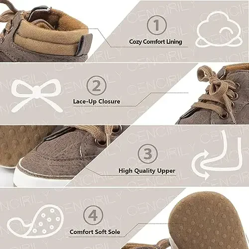 CENCIRILY Baby Boys Girls High Top Sneakers Soft Soles Anti Skid Infant Ankle Shoes Toddler Prewalker First Walking Crib Shoes - 3