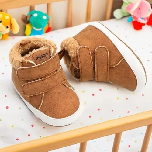 CENCIRILY Baby Boys Girls High Top Sneakers Soft Soles Anti Skid Infant Ankle Shoes Toddler Prewalker First Walking Crib Shoes - 5
