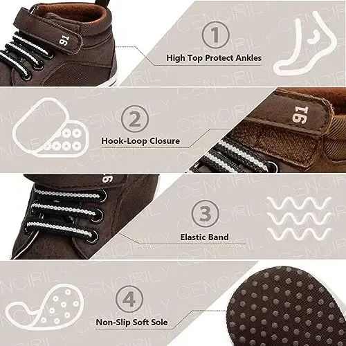 CENCIRILY Baby Boys Girls High Top Sneakers Soft Soles Anti Skid Infant Ankle Shoes Toddler Prewalker First Walking Crib Shoes - 3