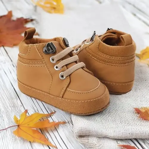 CENCIRILY Baby Boys Girls High Top Sneakers Soft Soles Anti Skid Infant Ankle Shoes Toddler Prewalker First Walking Crib Shoes - 5