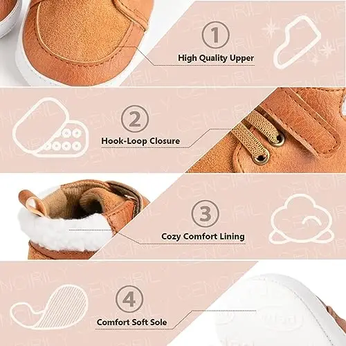 CENCIRILY Baby Boys Girls High Top Sneakers Soft Soles Anti Skid Infant Ankle Shoes Toddler Prewalker First Walking Crib Shoes - 4