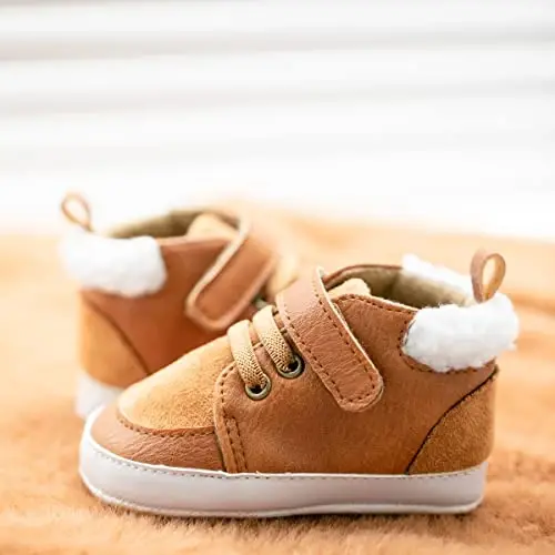 CENCIRILY Baby Boys Girls High Top Sneakers Soft Soles Anti Skid Infant Ankle Shoes Toddler Prewalker First Walking Crib Shoes - 5