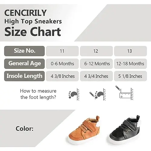 CENCIRILY Baby Boys Girls High Top Sneakers Soft Soles Anti Skid Infant Ankle Shoes Toddler Prewalker First Walking Crib Shoes - 6