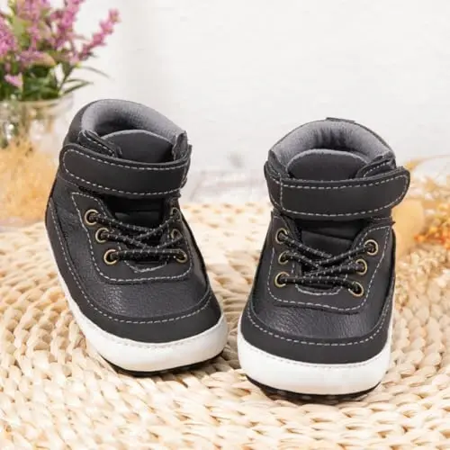 CENCIRILY Baby Boys Girls High Top Sneakers Soft Soles Anti Skid Infant Ankle Shoes Toddler Prewalker First Walking Crib Shoes - 4