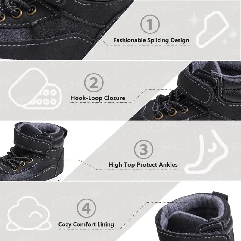 CENCIRILY Baby Boys Girls High Top Sneakers Soft Soles Anti Skid Infant Ankle Shoes Toddler Prewalker First Walking Crib Shoes - 5