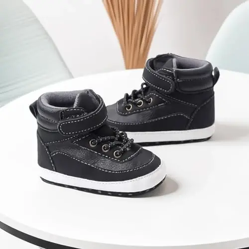 CENCIRILY Baby Boys Girls High Top Sneakers Soft Soles Anti Skid Infant Ankle Shoes Toddler Prewalker First Walking Crib Shoes - 2