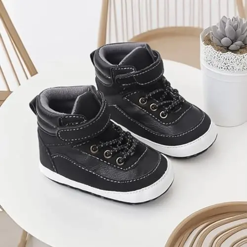 CENCIRILY Baby Boys Girls High Top Sneakers Soft Soles Anti Skid Infant Ankle Shoes Toddler Prewalker First Walking Crib Shoes - 3