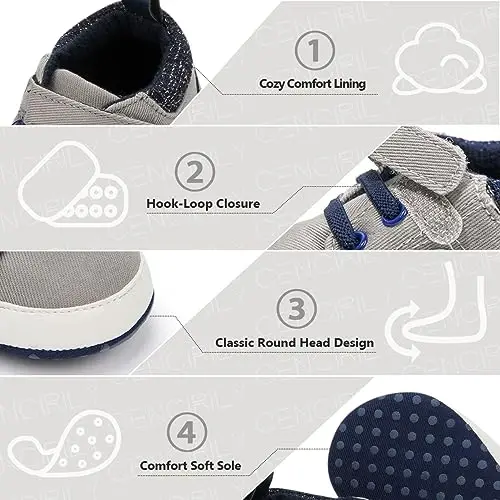CENCIRILY Baby Boys Girls High Top Sneakers Soft Soles Anti Skid Infant Ankle Shoes Toddler Prewalker First Walking Crib Shoes - 3