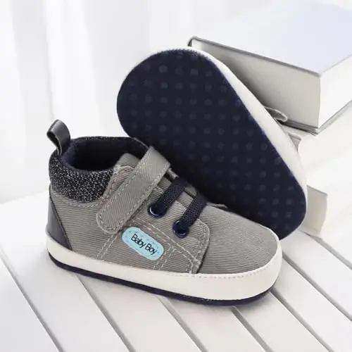 CENCIRILY Baby Boys Girls High Top Sneakers Soft Soles Anti Skid Infant Ankle Shoes Toddler Prewalker First Walking Crib Shoes - 5