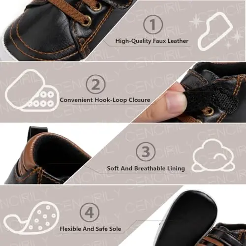 CENCIRILY Baby Boys Girls High Top Sneakers Soft Soles Anti Skid Infant Ankle Shoes Toddler Prewalker First Walking Crib Shoes - 5