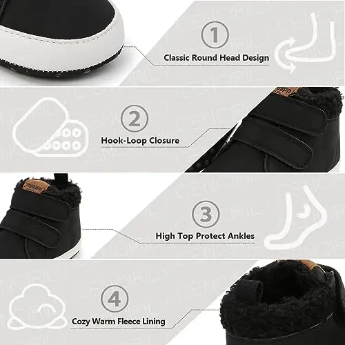 CENCIRILY Baby Boys Girls High Top Sneakers Soft Soles Anti Skid Infant Ankle Shoes Toddler Prewalker First Walking Crib Shoes - 4