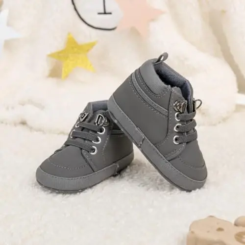 CENCIRILY Baby Boys Girls High Top Sneakers Soft Soles Anti Skid Infant Ankle Shoes Toddler Prewalker First Walking Crib Shoes - 4