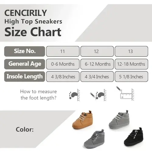 CENCIRILY Baby Boys Girls High Top Sneakers Soft Soles Anti Skid Infant Ankle Shoes Toddler Prewalker First Walking Crib Shoes - 6