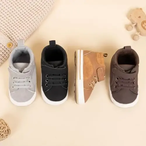 CENCIRILY Baby Boys Girls High Top Sneakers Soft Soles Anti Skid Infant Ankle Shoes Toddler Prewalker First Walking Crib Shoes - 2