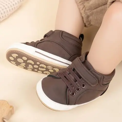 CENCIRILY Baby Boys Girls High Top Sneakers Soft Soles Anti Skid Infant Ankle Shoes Toddler Prewalker First Walking Crib Shoes - 3