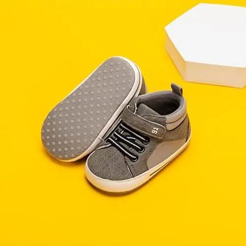 CENCIRILY Baby Boys Girls High Top Sneakers Soft Soles Anti Skid Infant Ankle Shoes Toddler Prewalker First Walking Crib Shoes - 5