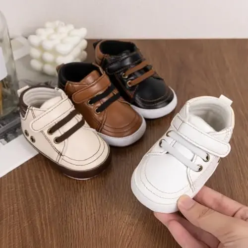 CENCIRILY Baby Boys Girls High Top Sneakers Soft Soles Anti Skid Infant Ankle Shoes Toddler Prewalker First Walking Crib Shoes - 2