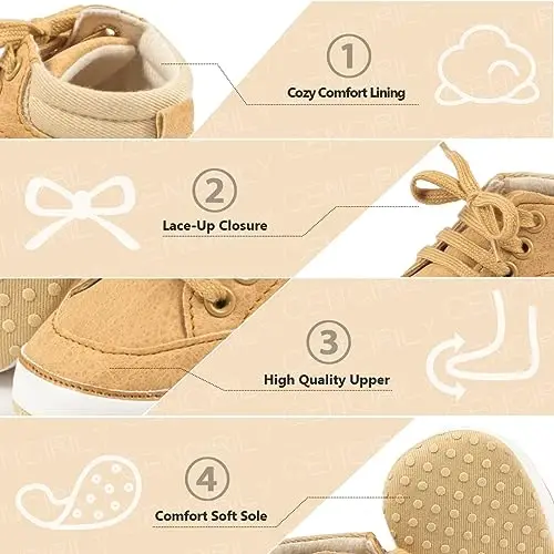 CENCIRILY Baby Boys Girls High Top Sneakers Soft Soles Anti Skid Infant Ankle Shoes Toddler Prewalker First Walking Crib Shoes - 3