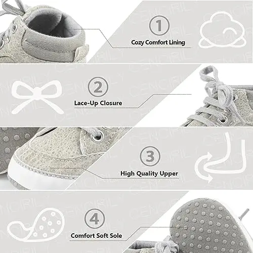 CENCIRILY Baby Boys Girls High Top Sneakers Soft Soles Anti Skid Infant Ankle Shoes Toddler Prewalker First Walking Crib Shoes - 3