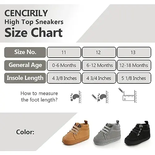 CENCIRILY Baby Boys Girls High Top Sneakers Soft Soles Anti Skid Infant Ankle Shoes Toddler Prewalker First Walking Crib Shoes - 6