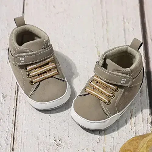 CENCIRILY Baby Boys Girls High Top Sneakers Soft Soles Anti Skid Infant Ankle Shoes Toddler Prewalker First Walking Crib Shoes - 5