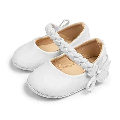 CENCIRILY Infant Baby Girls Mary Jane Flats Non Slip Soft Sole Prewalker Princess Wedding Dress Shoes - 1