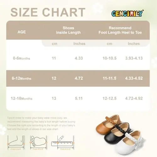 CENCIRILY Infant Baby Girls Mary Jane Flats Non Slip Soft Sole Prewalker Princess Wedding Dress Shoes - 6