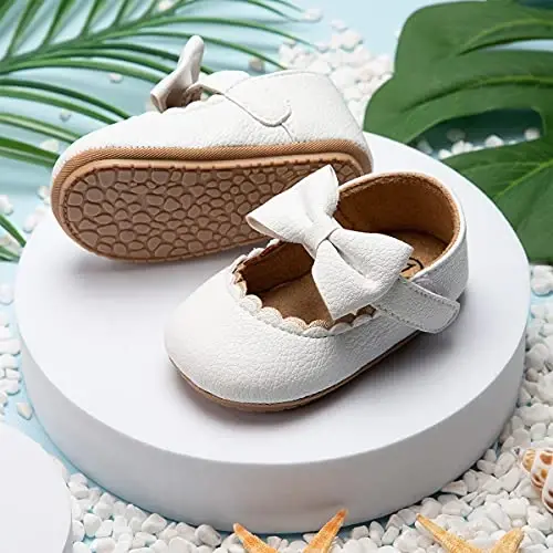 CENCIRILY Infant Baby Girls Mary Jane Flats Non Slip Soft Sole Prewalker Princess Wedding Dress Shoes - 5
