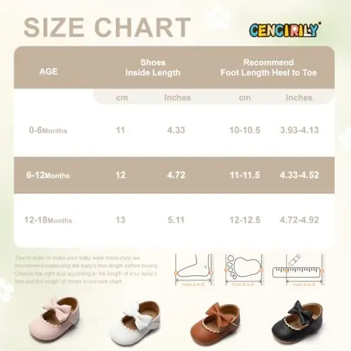 CENCIRILY Infant Baby Girls Mary Jane Flats Non Slip Soft Sole Prewalker Princess Wedding Dress Shoes - 6