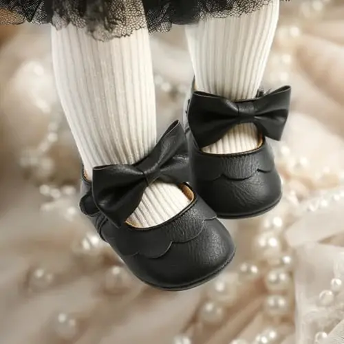 CENCIRILY Infant Baby Girls Mary Jane Flats Non Slip Soft Sole Prewalker Princess Wedding Dress Shoes - 2