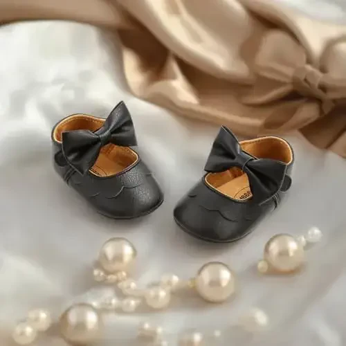 CENCIRILY Infant Baby Girls Mary Jane Flats Non Slip Soft Sole Prewalker Princess Wedding Dress Shoes - 3