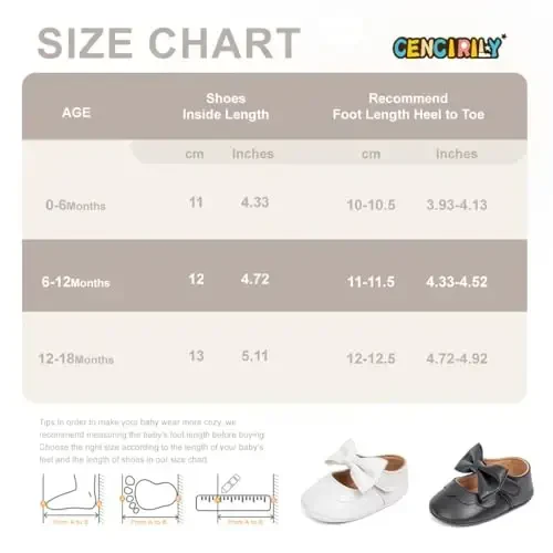 CENCIRILY Infant Baby Girls Mary Jane Flats Non Slip Soft Sole Prewalker Princess Wedding Dress Shoes - 6