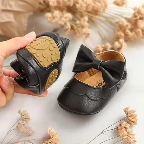CENCIRILY Infant Baby Girls Mary Jane Flats Non Slip Soft Sole Prewalker Princess Wedding Dress Shoes - 5