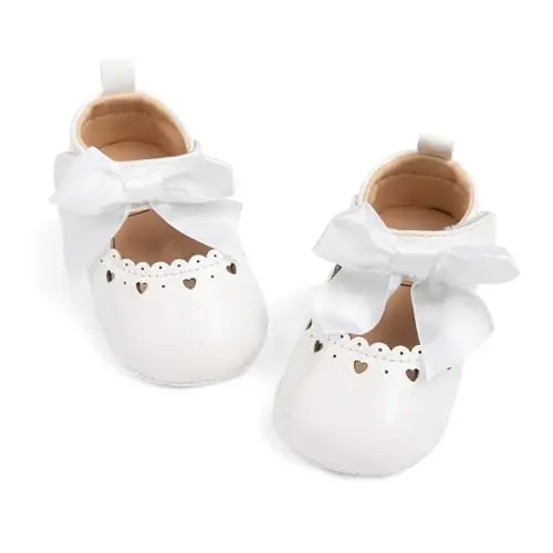 CENCIRILY Infant Baby Girls Mary Jane Flats Non Slip Soft Sole Prewalker Princess Wedding Dress Shoes - 1