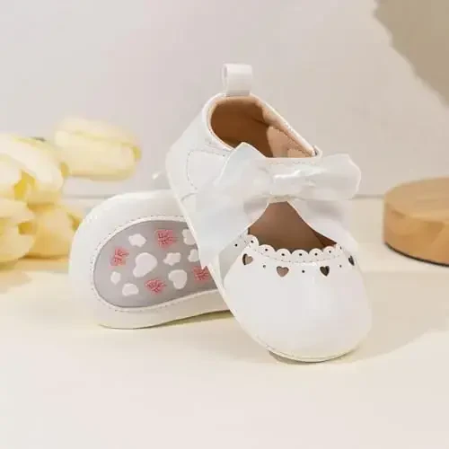 CENCIRILY Infant Baby Girls Mary Jane Flats Non Slip Soft Sole Prewalker Princess Wedding Dress Shoes - 5