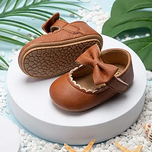 CENCIRILY Infant Baby Girls Mary Jane Flats Non Slip Soft Sole Prewalker Princess Wedding Dress Shoes - 5