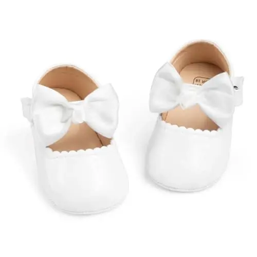 CENCIRILY Infant Baby Girls Mary Jane Flats Non Slip Soft Sole Prewalker Princess Wedding Dress Shoes - 1