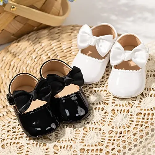 CENCIRILY Infant Baby Girls Mary Jane Flats Non Slip Soft Sole Prewalker Princess Wedding Dress Shoes - 3