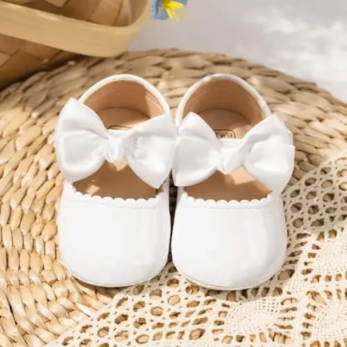 CENCIRILY Infant Baby Girls Mary Jane Flats Non Slip Soft Sole Prewalker Princess Wedding Dress Shoes - 5