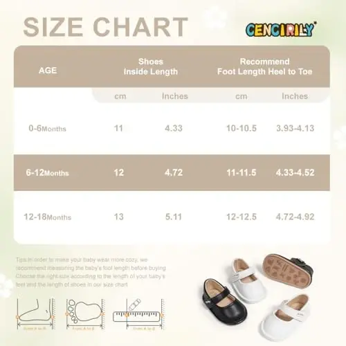 CENCIRILY Infant Baby Girls Mary Jane Flats Non Slip Soft Sole Prewalker Princess Wedding Dress Shoes - 6