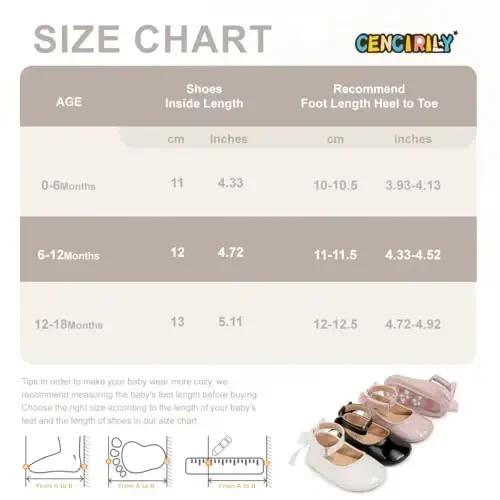 CENCIRILY Infant Baby Girls Mary Jane Flats Non Slip Soft Sole Prewalker Princess Wedding Dress Shoes - 6
