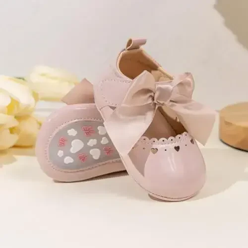 CENCIRILY Infant Baby Girls Mary Jane Flats Non Slip Soft Sole Prewalker Princess Wedding Dress Shoes - 4