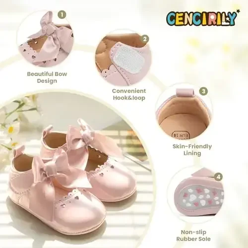 CENCIRILY Infant Baby Girls Mary Jane Flats Non Slip Soft Sole Prewalker Princess Wedding Dress Shoes - 5