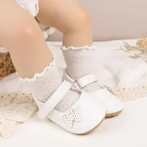 CENCIRILY Infant Baby Girls Mary Jane Flats Non Slip Soft Sole Prewalker Princess Wedding Dress Shoes - CENCIRILY (1)