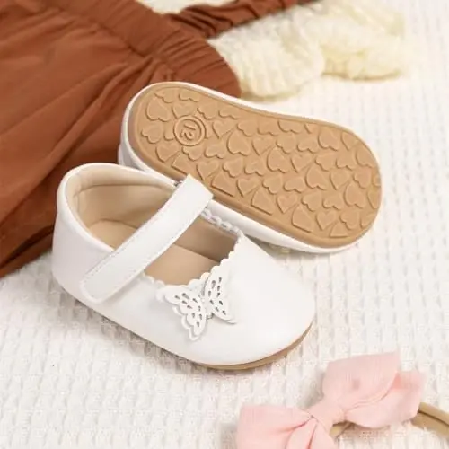 CENCIRILY Infant Baby Girls Mary Jane Flats Non Slip Soft Sole Prewalker Princess Wedding Dress Shoes - 5