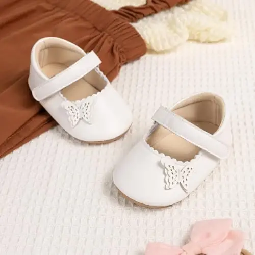 CENCIRILY Infant Baby Girls Mary Jane Flats Non Slip Soft Sole Prewalker Princess Wedding Dress Shoes - 3