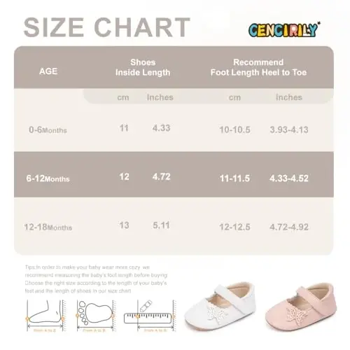 CENCIRILY Infant Baby Girls Mary Jane Flats Non Slip Soft Sole Prewalker Princess Wedding Dress Shoes - 6